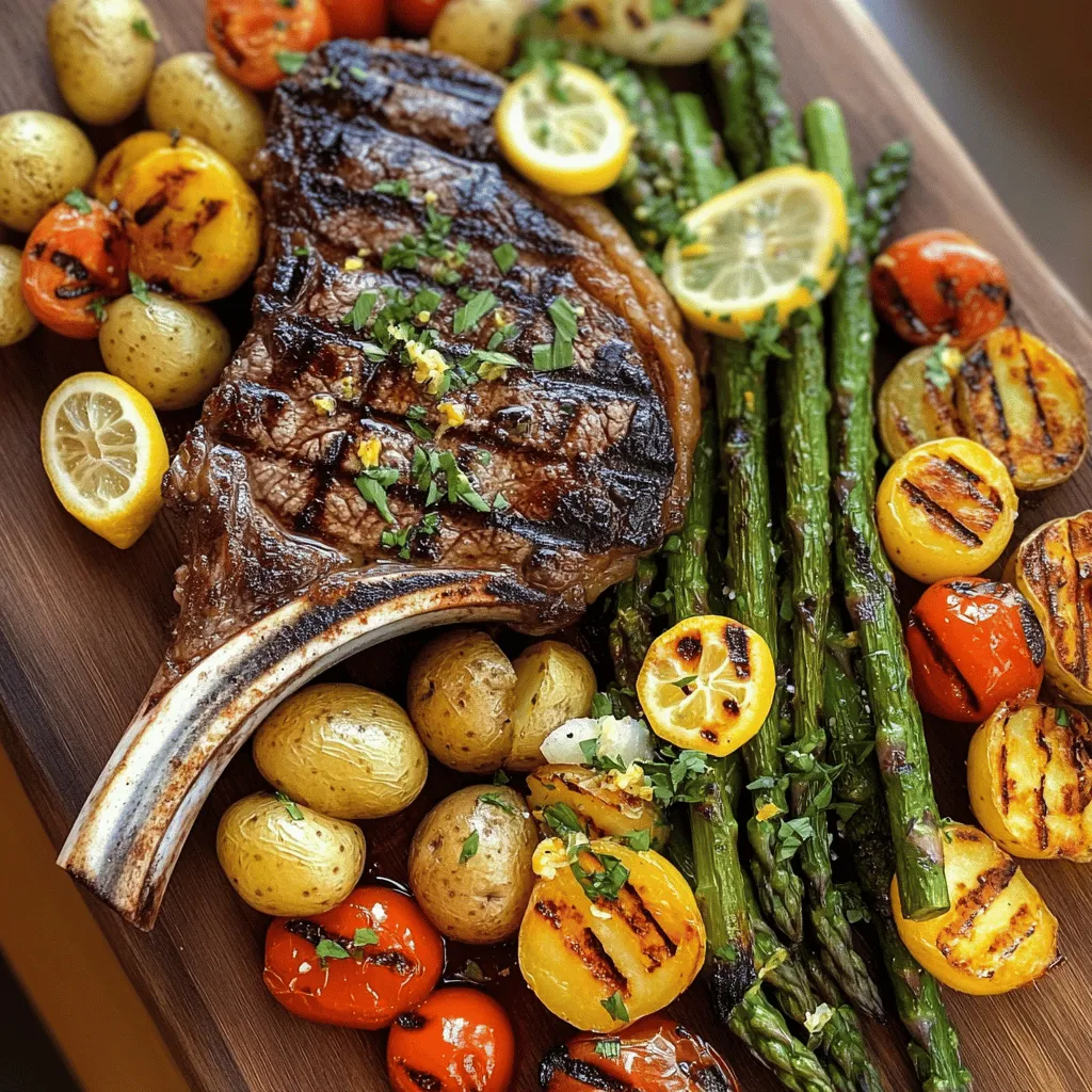 - 1 Tomahawk steak (about 2-2.5 pounds) - 2 tablespoons olive oil - 1 tablespoon coarse sea salt - 1 tablespoon black pepper - 1 tablespoon garlic powder - 1 tablespoon fresh rosemary, chopped - 1 tablespoon fresh thyme, chopped