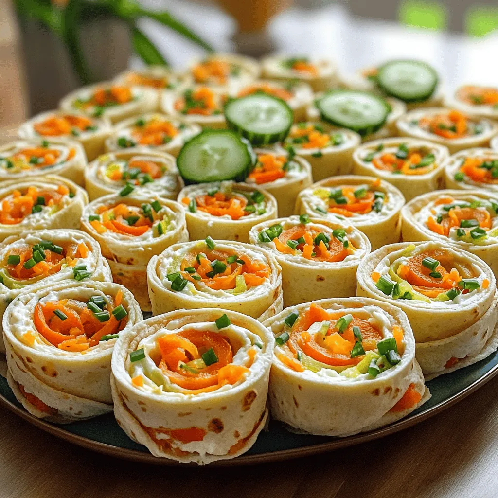 To make cream cheese tortilla bites, you need a few simple items. The main ingredients are flour tortillas and cream cheese. You also want sour cream to add creaminess. Fresh chives give it a nice flavor. Diced bell peppers add color and crunch. Shredded carrots bring some sweetness. Garlic and onion powders enhance the taste. Salt and pepper round out the flavors.