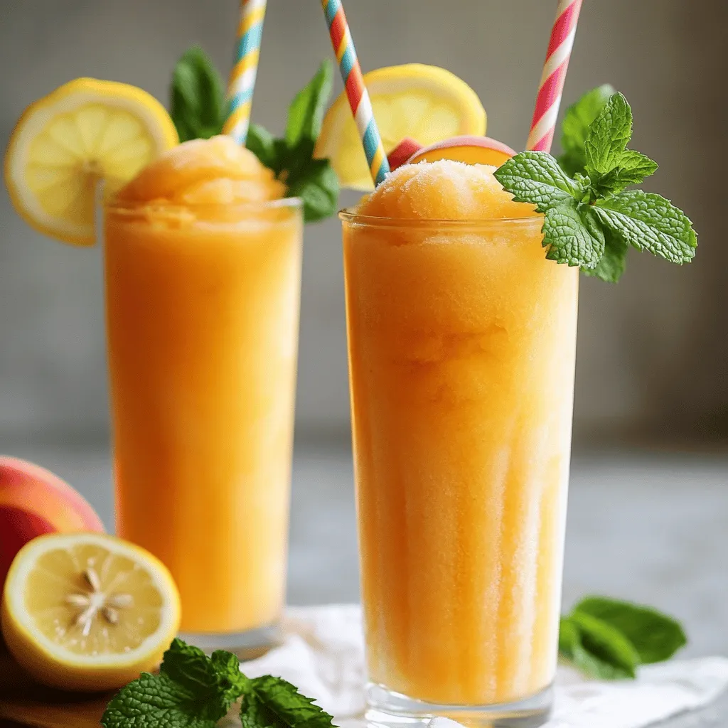 To make frozen peach lemonade, you need fresh, ripe peaches. Choose peaches that smell sweet and feel soft when you squeeze them gently. You