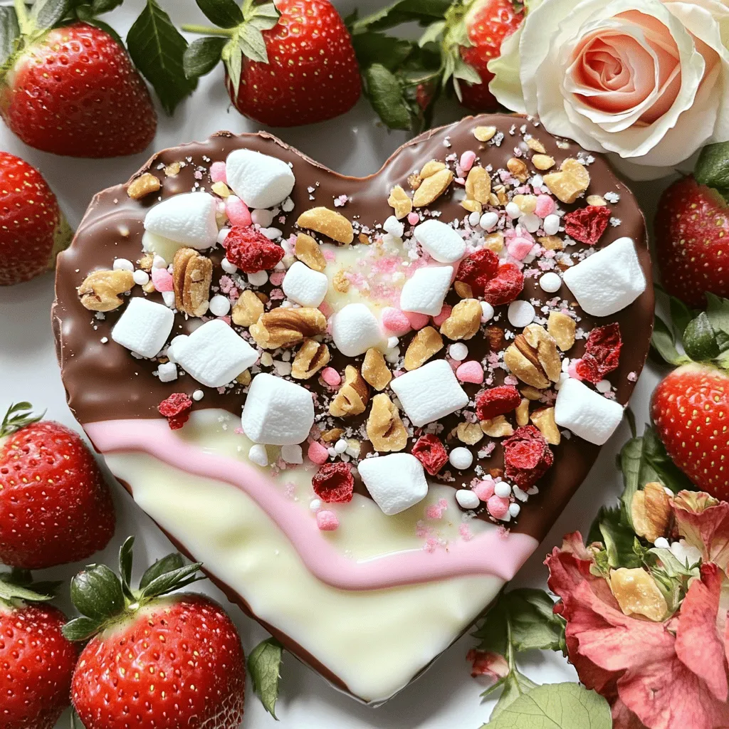 To make delicious Valentine’s Day bark, you need simple ingredients. The main ingredients for chocolate bark include dark chocolate chips and white chocolate chips. For this recipe, use 1 cup of each type. This mix gives a nice contrast in taste and color.