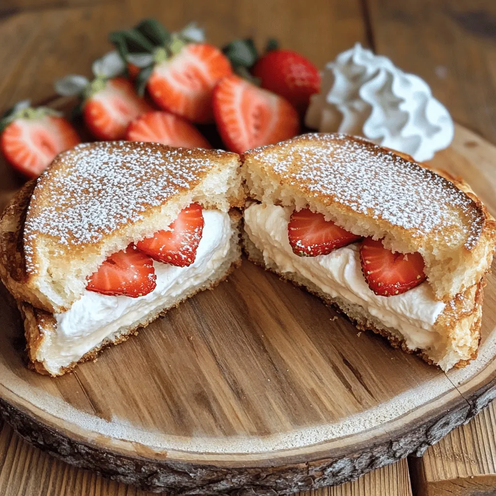 To make fried strawberry cheesecake sandwiches, you need simple, fresh ingredients. Gather 8 slices of sandwich bread, either white or whole grain. For the filling, grab 1 cup of softened cream cheese, 1/2 cup of powdered sugar, and 1 teaspoon of vanilla extract. You will also need 1 cup of fresh strawberries, sliced. For the breading, have 1 cup of all-purpose flour, 1 teaspoon of baking powder, and 1/2 teaspoon of salt. You will also need 2 large eggs, 1 cup of breadcrumbs, and vegetable oil for frying. Finally, prepare whipped cream for serving and extra powdered sugar for dusting.