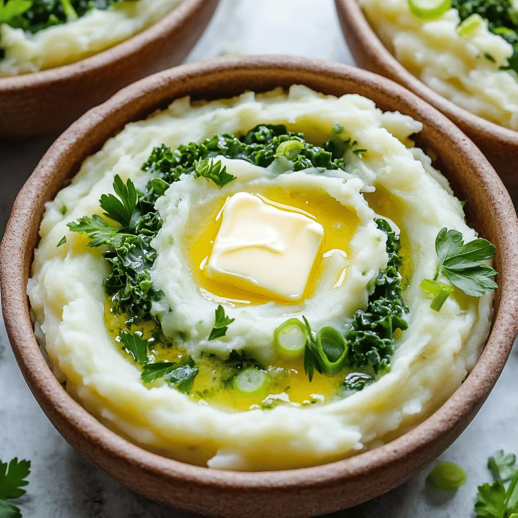 The heart of Irish colcannon lies in its simple, fresh ingredients. You will need potatoes, greens, and butter. Each of these elements adds flavor and comfort.