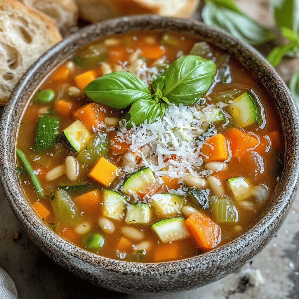 Minestrone soup is a colorful dish packed with flavor. The base often includes a mix of fresh vegetables. Common choices are onions, garlic, carrots, celery, zucchini, and green beans. Each vegetable adds its own taste and texture.
