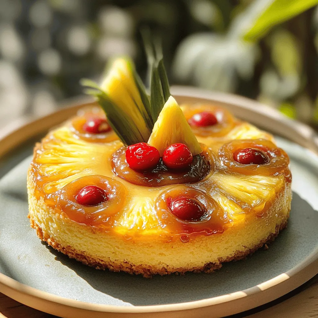 To make a delightful pineapple upside-down cake, gather these simple ingredients: - 1/4 cup unsalted butter - 1/2 cup brown sugar, packed - 1 can (20 oz) pineapple slices in juice, drained (reserve the juice) - Maraschino cherries, for garnish (optional) - 1 cup all-purpose flour - 1 cup granulated sugar - 1/2 cup milk (you can substitute with pineapple juice for a stronger flavor) - 1/4 cup vegetable oil - 3 large eggs - 1 1/2 teaspoons baking powder - 1 teaspoon vanilla extract - 1/4 teaspoon salt