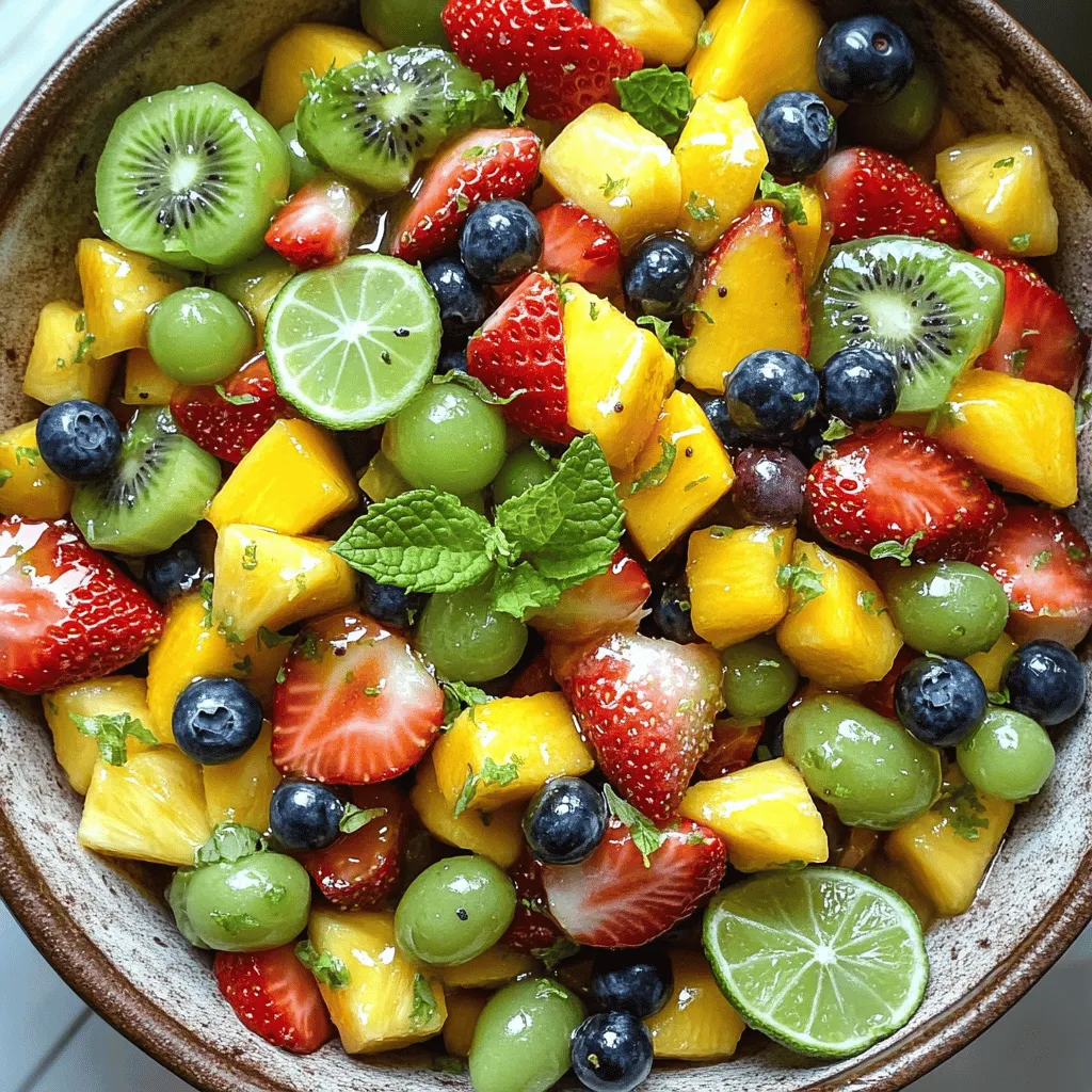 Rainbow Fruit Salad with Honey Lime Dressing Delight