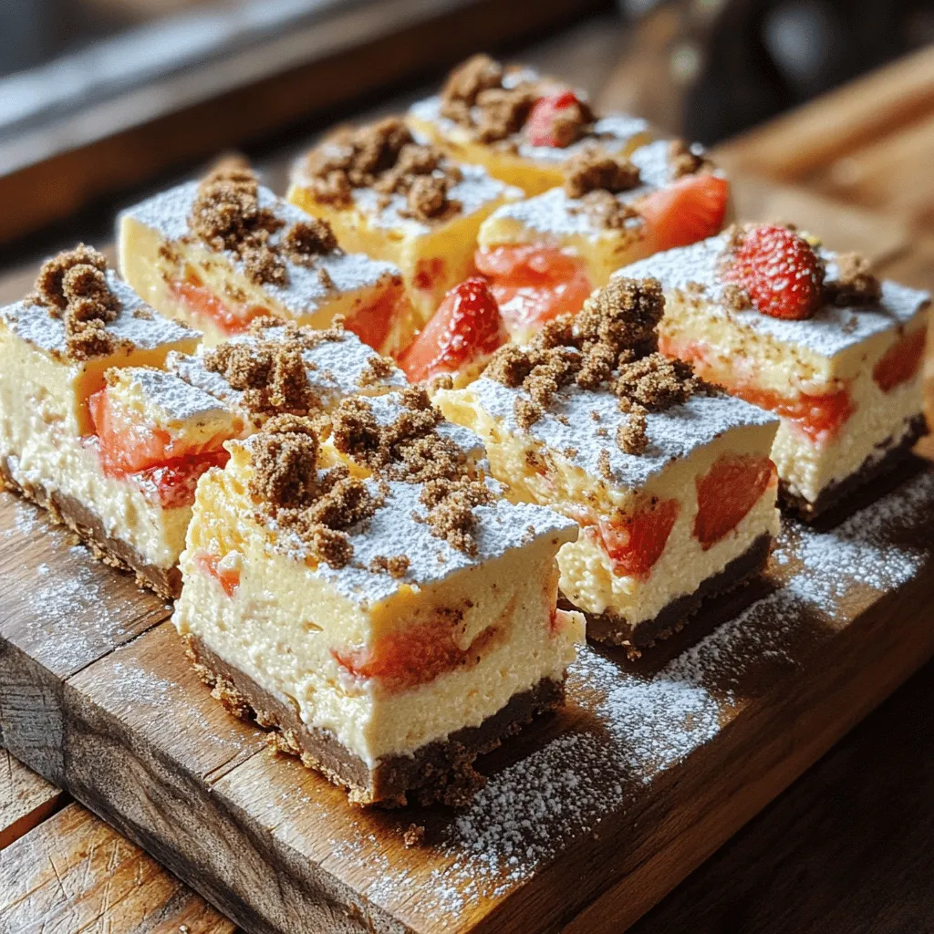 Golden Oreo Strawberry Cheesecake Bars are a sweet treat that combines rich flavors and textures. The base is made from crushed Golden Oreo cookies mixed with melted butter, giving it a buttery crunch. The creamy cheesecake filling is a delightful blend of cream cheese, sugar, and fresh strawberries.