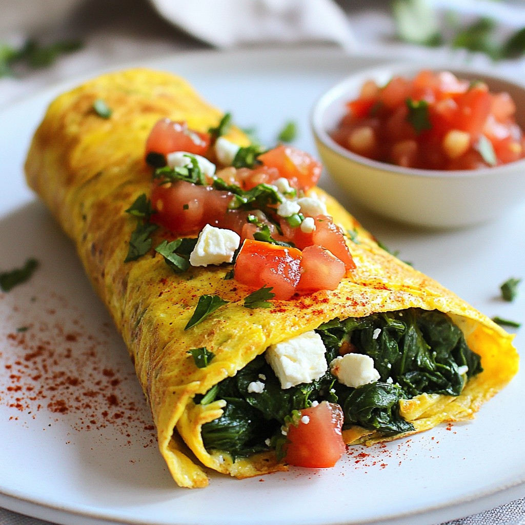 Quick Spinach Feta Omelette Wrap Easy Breakfast Idea