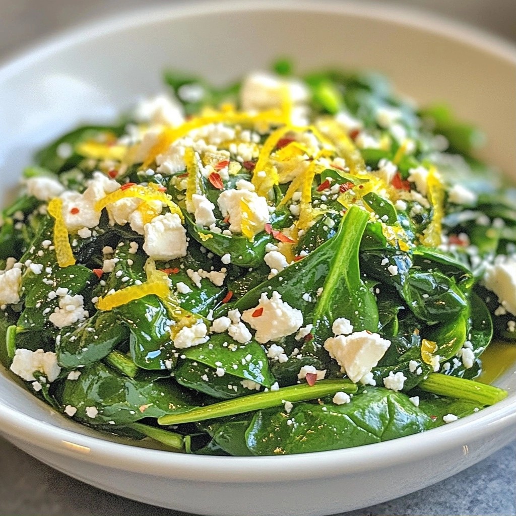 Easy side dish Sautéed Lemon Spinach with Feta Delight