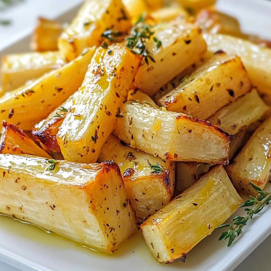 Elegant side dish Garlic Thyme Roasted Parsnips Delight