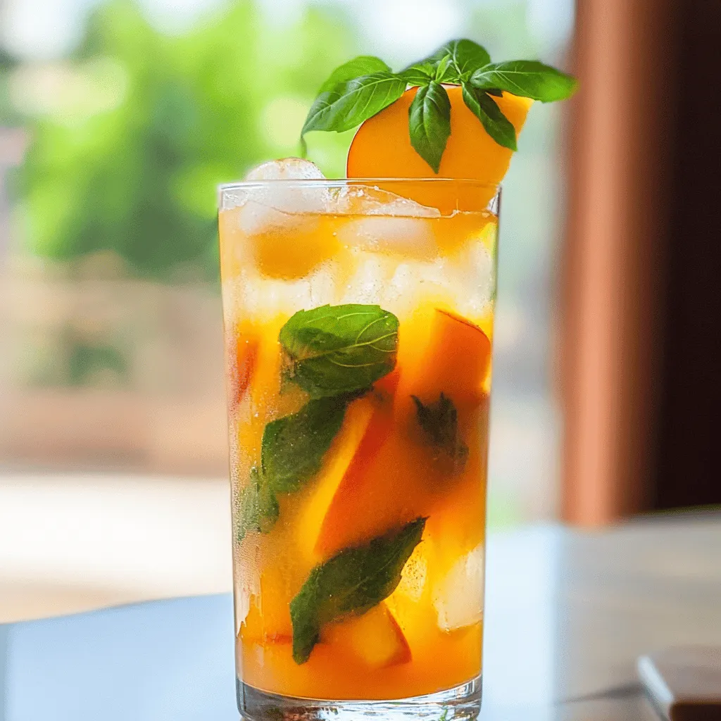 Peach Basil Iced Tea Refreshing Summer Beverage